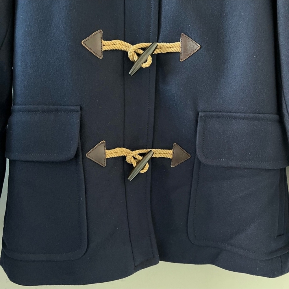 J. Crew Melton Wool Navy Blue Pea Coat With Toogle Front And Hood Size 00 - Picture 3 of 11